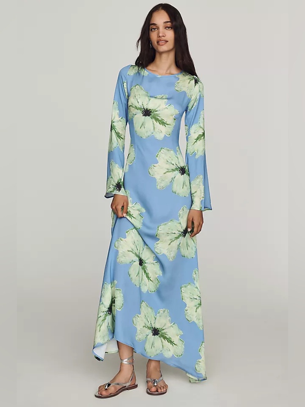 The Wolf Gang Leona Dress XS Blue Green Floral Maxi Anthro Resort Feminine